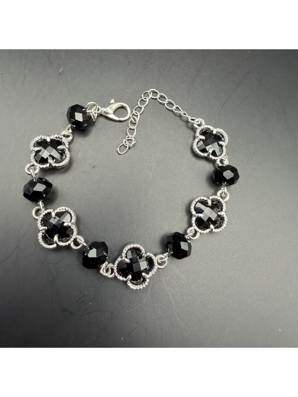 candy+clover black clover crystal 14k white gold plated bracelet